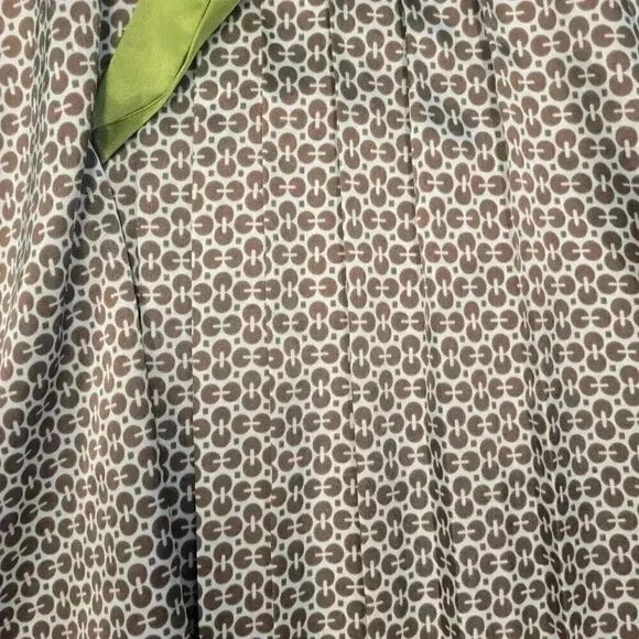 Robbie Bee Women's White/Brown/Lime Green Poly Satin A-Line Short Sleeve Button - Picture 9 of 12